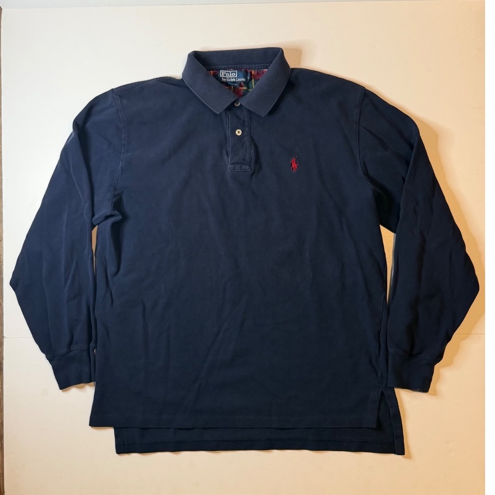 Vtg Polo Ralph Lauren Pique Long Sleeve Polo Size Large 90s Faded Navy Rare